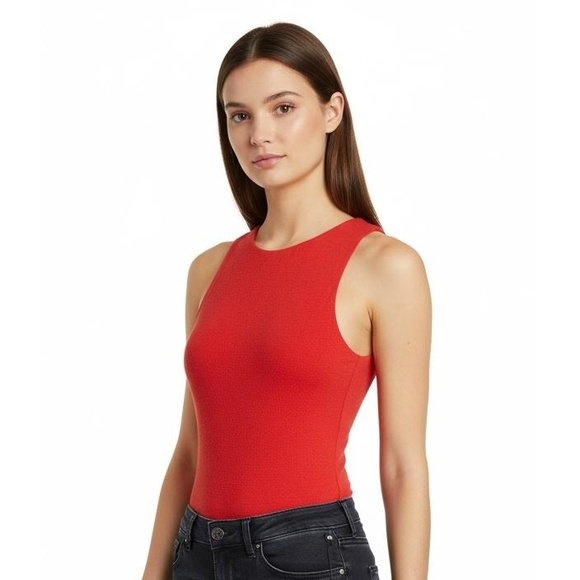 Bar III Red Sleeveless Stretchy Thong Bodysuit Size Small - Picture 1 of 6